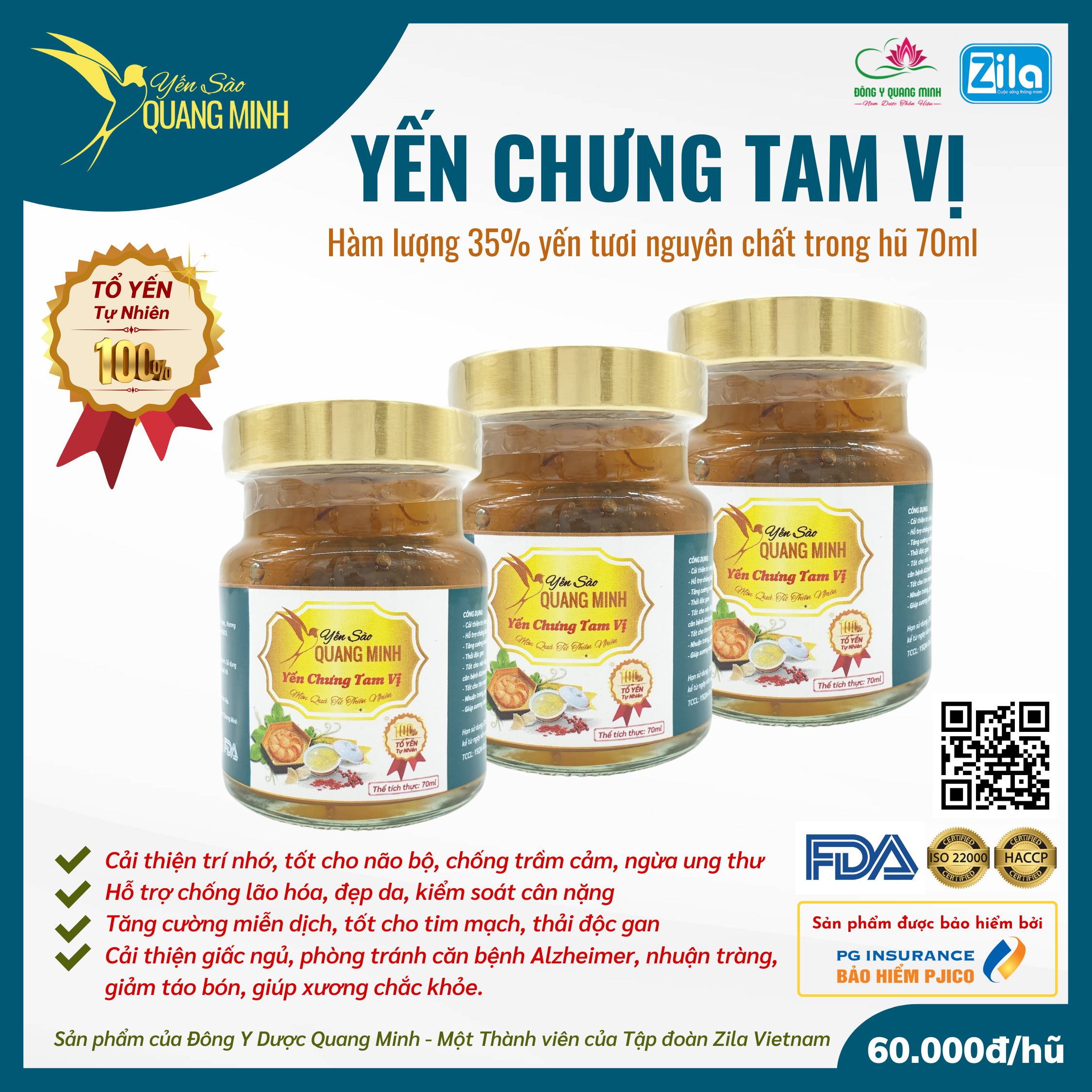 Yến chưng tam vị 35% tổ yến nguyên chất